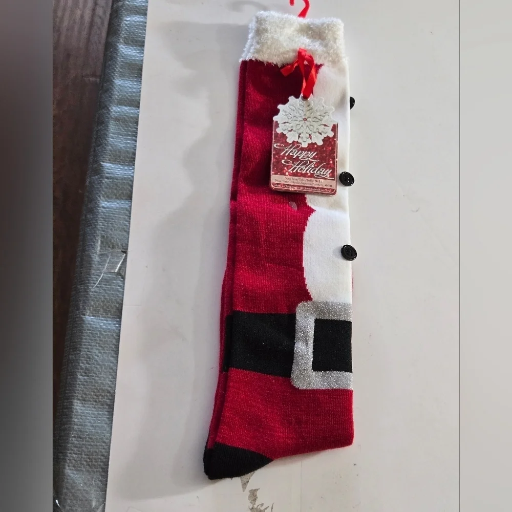 Planet Sox Santa clause Novelty New NWT Sock sz 9-11 Shoe Sz 4-10 Red White